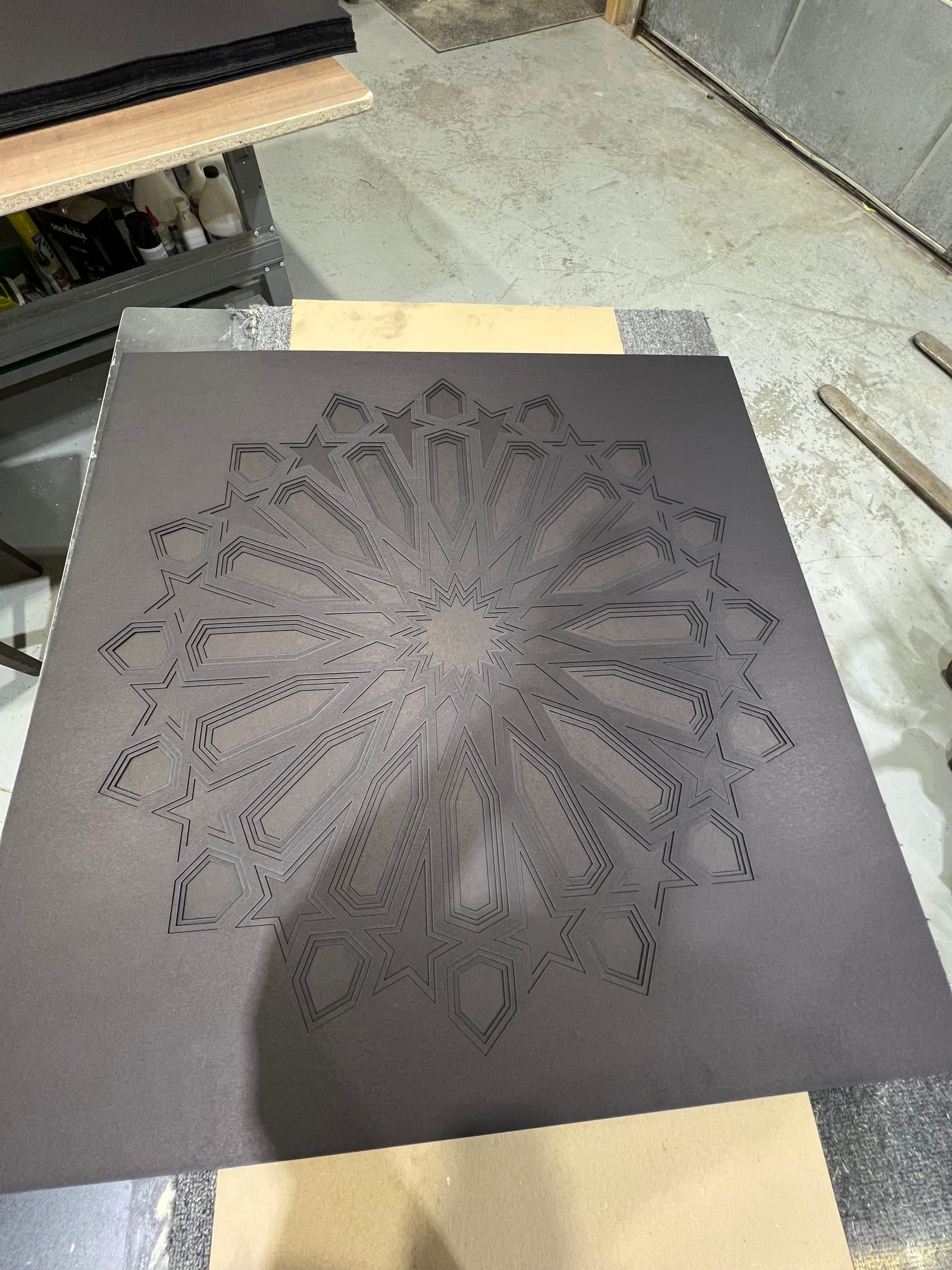 Layer cut on the laser bed.